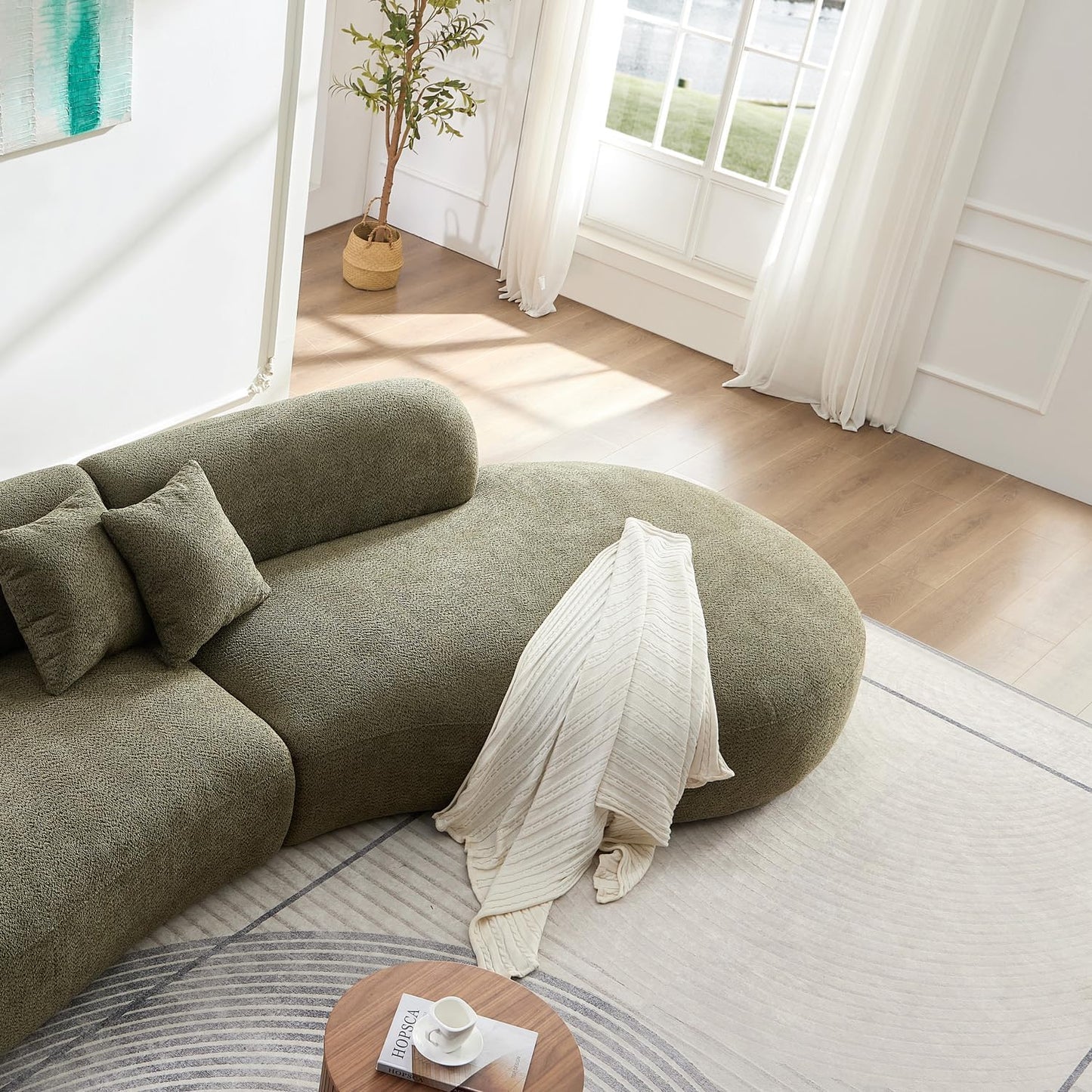 Canapé modulaire 6 places en tissu bouclé