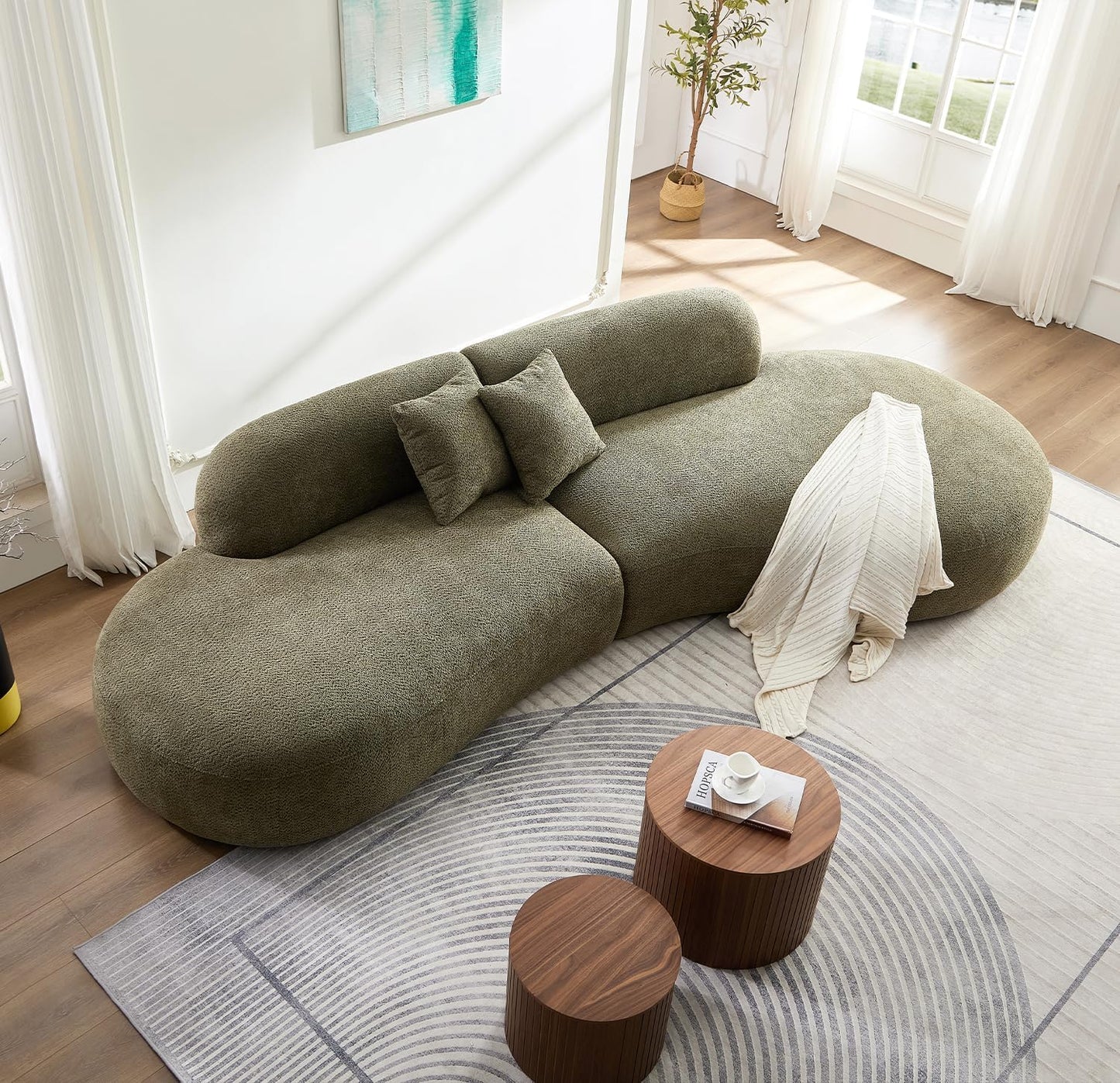 Canapé modulaire 6 places en tissu bouclé