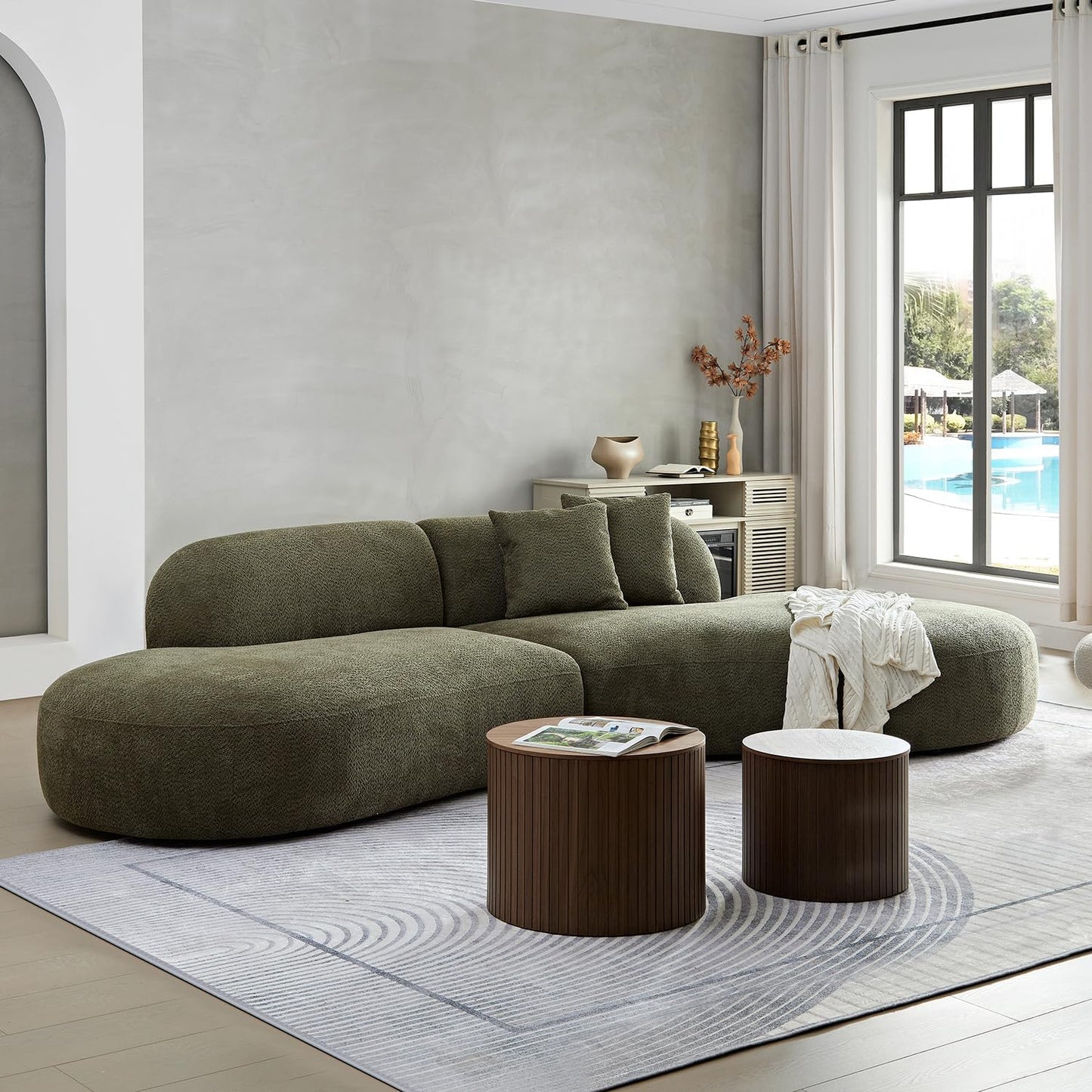 Canapé modulaire 6 places en tissu bouclé